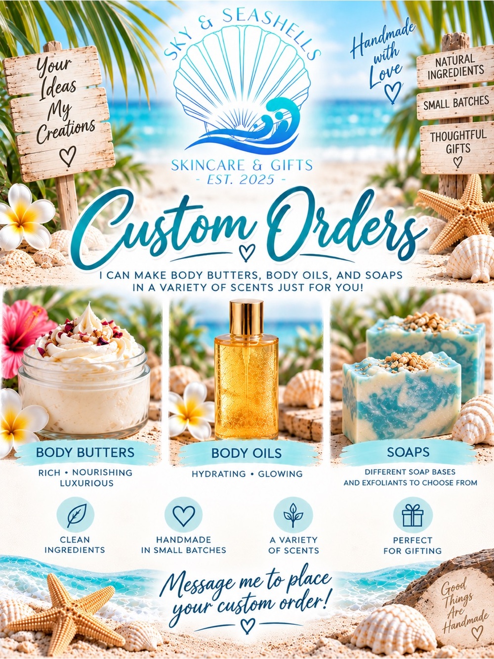 Hand Crafted Custom Order Body Butters, Body Oils & Soaps